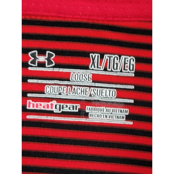 ALK Men's XL Under Armour ColdBlack Heatgear Red Black Striped Golf Polo Shirt - Picture 5 of 10